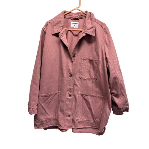 Old Navy Pink Denim Utility Shacket Chore Button Front Pockets Women's 3X