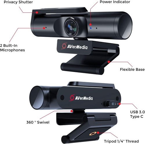 AVerMedia Live Streamer CAM 513 - 4K 30fps UHD Weitwinkel Webcam, für Gaming, Fi - Photo 5/7