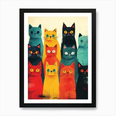 Bunte Katzen Kunstdruck gerahmt Wandbild Poster Leinwanddruck Bild