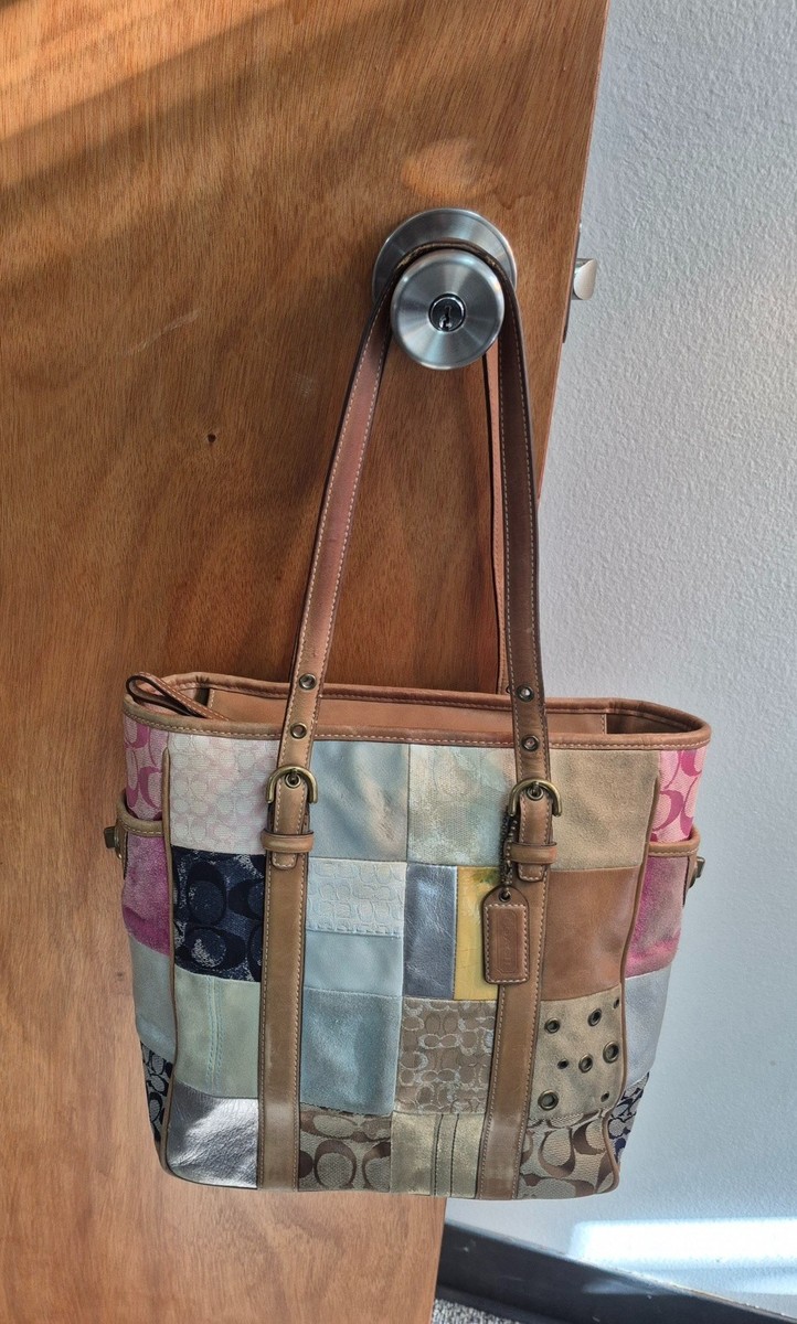 Vintage Coach Holiday Patchwork Gallery Tote Multi-Color B06Q