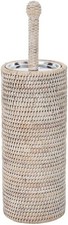 Rattan Toilet Brush Holder Set W/ Lid Bathroom Decor White Wash Handwoven