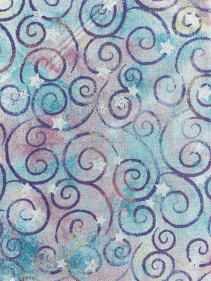 Blue Purple Swirls Fabric Yellow Pink Stars Sky 100% Cotton 1-1/2 yds x 45 