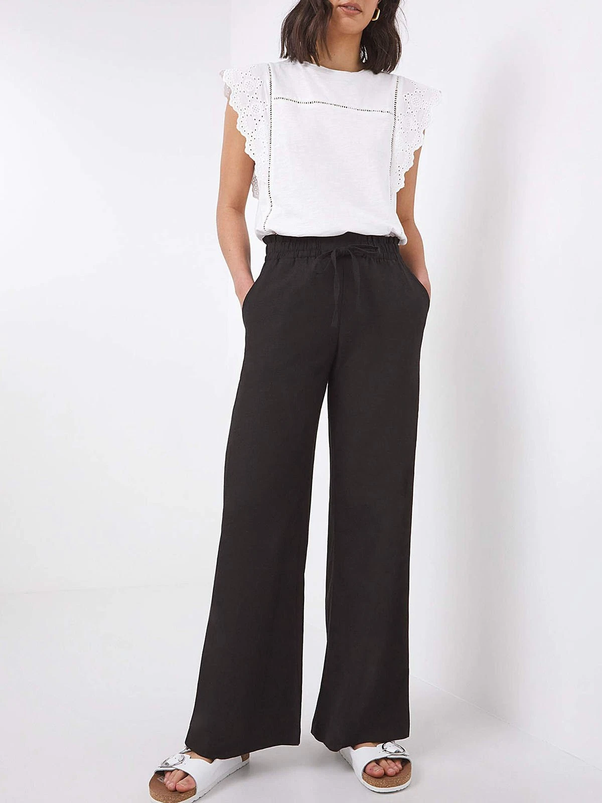 New Simply Be Black Linen & Cotton Blend Summer Trousers Plus Size 18 20 22 24