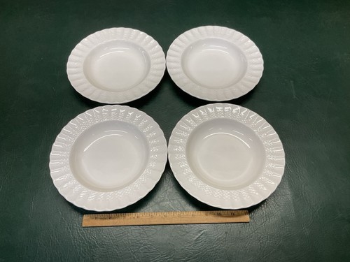 Set of 4 Spode CHELSEA WICKER White Rim Soup Bowls 9" ~ Made in England