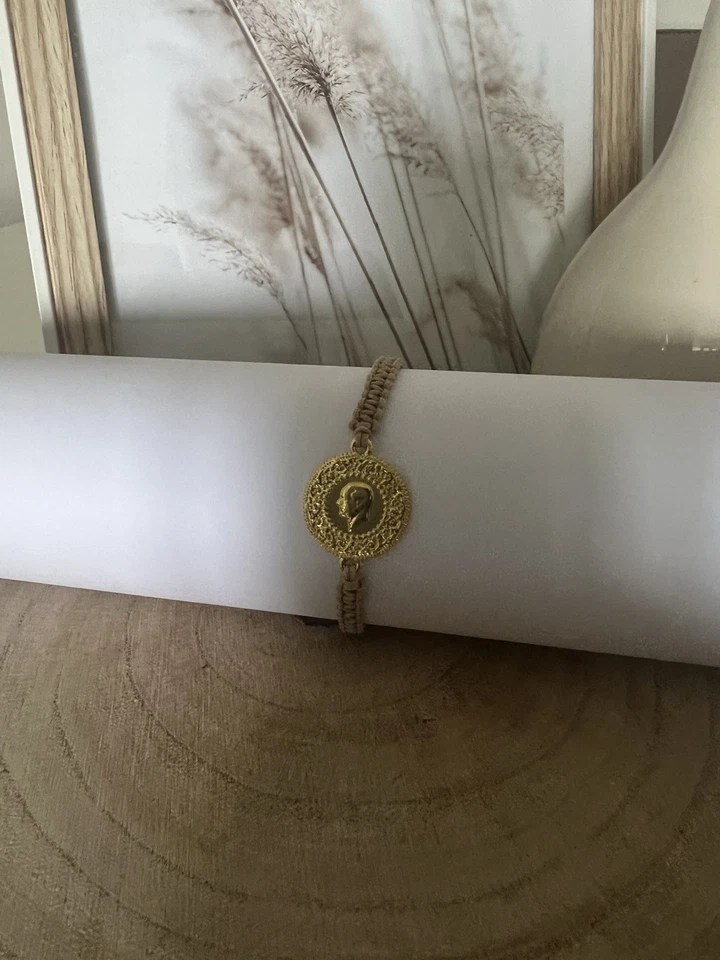 🌸Ceyrek Bileklik|Armband| vergoldet|Altin Kaplama-Atatürk Münze|Makramee Beige - Bild 3 von 4