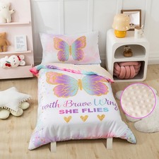 Toddler Bedding Set - 4-Piece Comforter, Sheets Reversible Pillowcase
