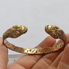 WONDERFUL BRONZE VIKING ROMAN STYLE SNAKE HEADS BRACELET ANTIQUE ARTIFACT