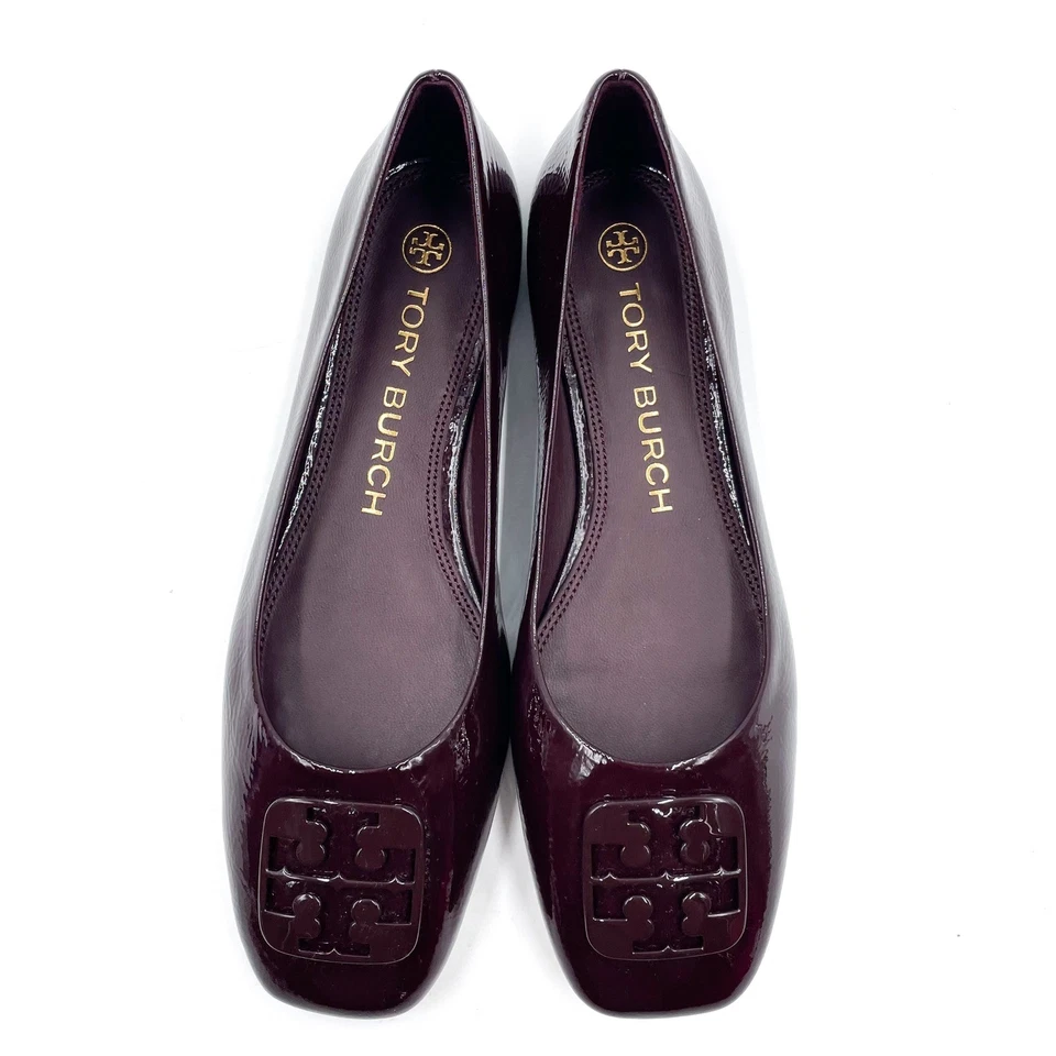 Tory Burch Georgia Ballet Pisos Púrpura Ciruela Cuero Logo Puntera Cuadrada Talla 8.5 Foto 3 de 4