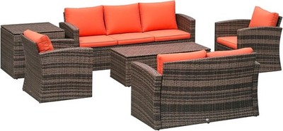 Rattan Gartenmöbel Set 6-teilig Korbgeflecht Outdoor Anbausofa Terrasse Neu