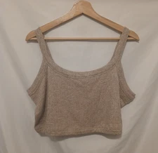 EXPRESS Fitted Waffle Knit Cropped Tank Top Women XL Brown Metallic