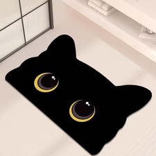Cat Shaped Bathroom Rug, Natural Rubber Non-Slip Bottom Bath Mat with Big Eye...