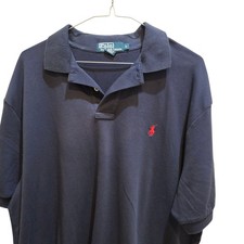 Vintage 90s Mens Polo Ralph Lauren Men Red Pony Shirt Navy L Tennis Tail Hem Euc