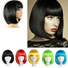 32cm Women Colorful Short Straight Wig With Bangs Natural Heat Resistant Costume
