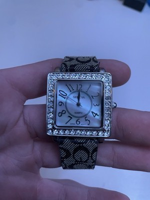 Geneva Women's Silver Stainless Steel Square Quartz Gemmed Bezel Mother of Pearl