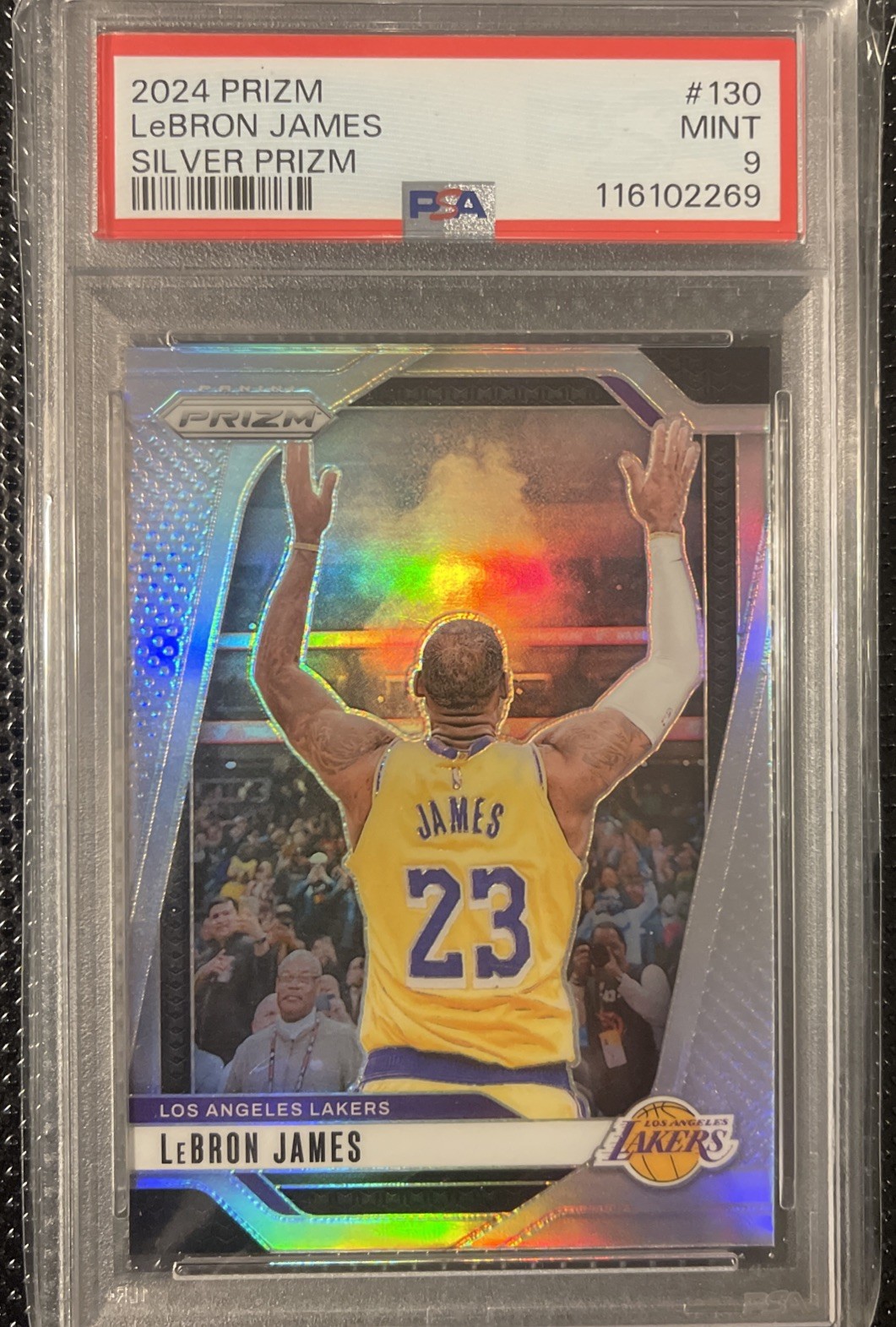 2024-25 Panini Prizm #130 LeBron James Silver Prizm Chalk Toss PSA 9