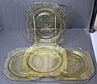 4 Vintage Depression Federal Glass Madrid Luncheon Plates Amber Square 9"
