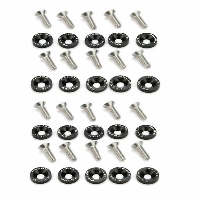 20PC BLACK JDM BILLET ALUMINUM FENDER BUMPER WASHER/BOLT ENGINE BAY DRESS UP KIT