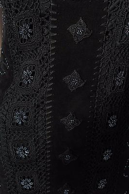 Robe Noire Boho Festival - Crochet, Cuir Daim Et Perles - Marque Sue Wong Taille S - Occasion Très Bon état