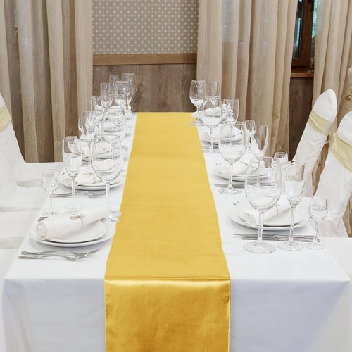 Satin Table Runner Golden Long Bright Silk Wedding Banquet 12x108 4 Pack - Picture 4 of 6