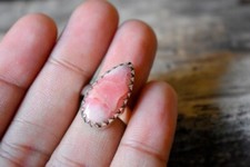 Natural Pink Rhodochrosite Pear Gemstone 925 Sterling Silver Ring Birthday Gift