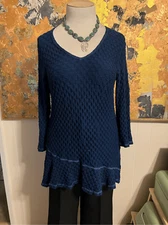 CMC Colol Me Cotton, Beautiful Blue Long Textured Stretch Peplum Tunic M