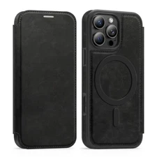 For iPhone 17 16 15 Pro Max 16e 14 13 12 Magnetic Leather Wallet Flip Case Cover