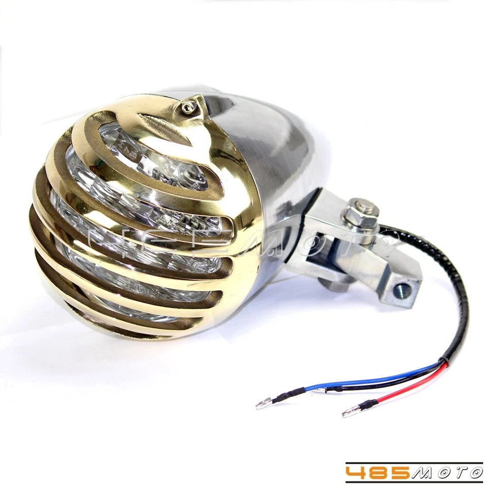 Brass Motorcycle 4.5 in Headlight Lamp Finned Grill Cover For Harley Choppers - Image 3 of 4