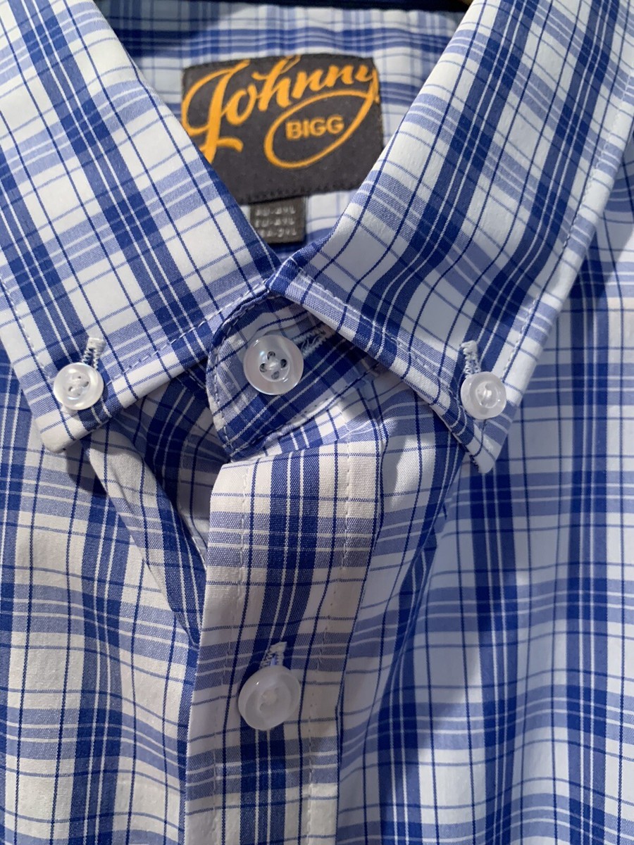 Johnny Bigg Australia Mens Dress Shirt US 2X EU 4X AU 4X Blue White Plaid  NWT
