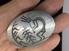 Lot# 9  Vintage Hopi Native Amerian Lawrence Saufkie Sterling Silver Pin Brooch