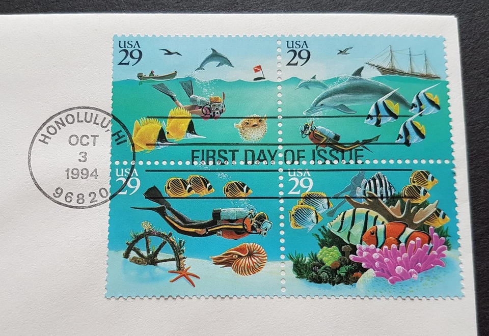 USA 1994 Marine Life Corals Fish Dolphins 4v Stamps FDC (official issue cover) - Image 2 of 2