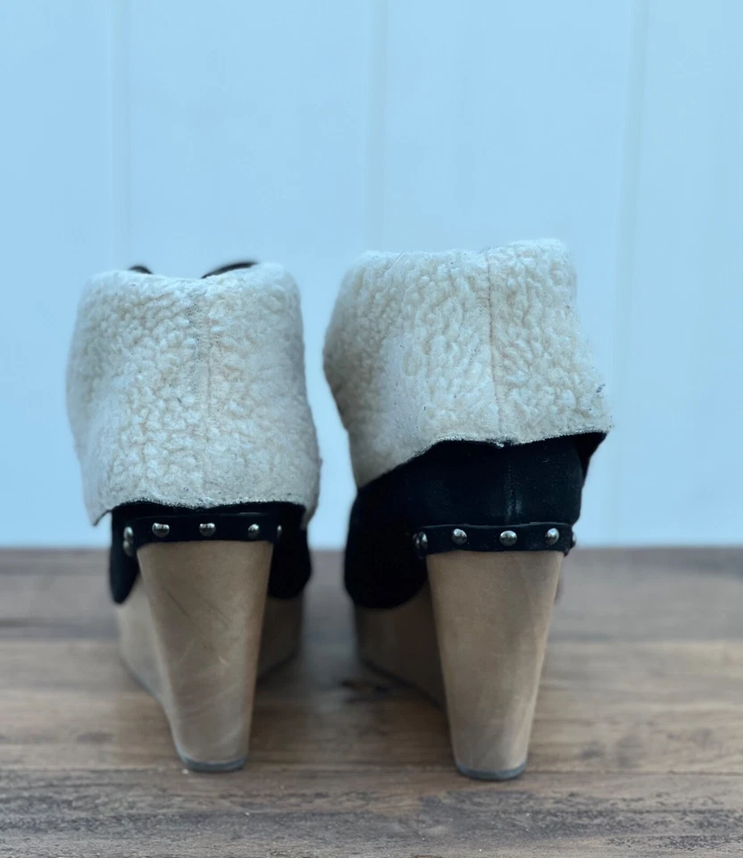 Naughty Monkey Cuero Gamuza Negro Madera Cuña Con Cordones Foto 4 de 4