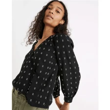 Madewell Boxy Black White Top Size M Kinston Side-Button Wrap Top