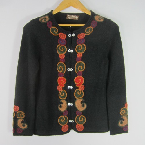 Calidad De Exportacion Womens S Black Embroidered Baby Alpaca Cardigan