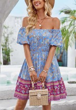 Off-Shoulder Floral Boho Dress