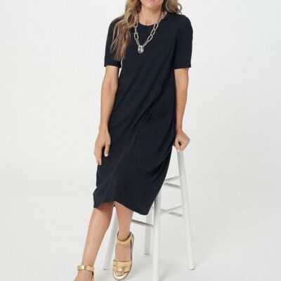 LOGO by Lori Goldstein Size 2X Black Seamed Knit Midi Dress A397280