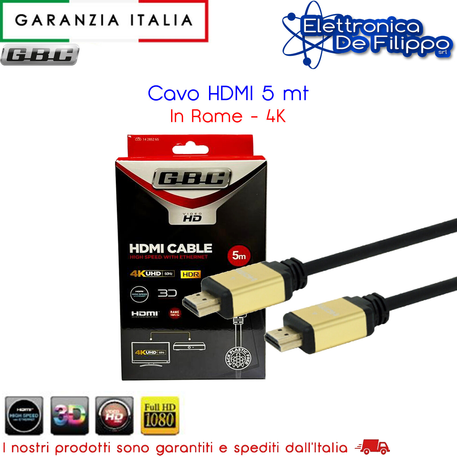 Cavo HDMI 4K Ultra HD Da 5 Metri High Speed, ARC, HDR