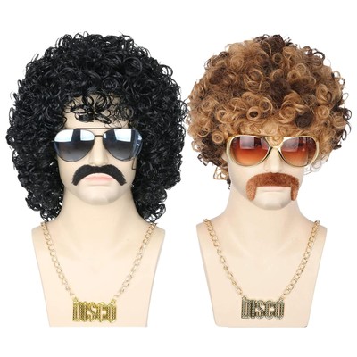 4pcs Hip Hop Costume Gold Chain Hip Hop Wig Costume Accessories Fashionable Set