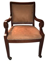 6 St. Timothy Luxury Arm Chairs – Ultra Suede, Beech, Casters – Designer Quality