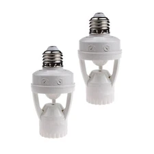 2 pack Screw-In Motion Detector Sensor Light Socket 360° up to 25' All E26 Bulb