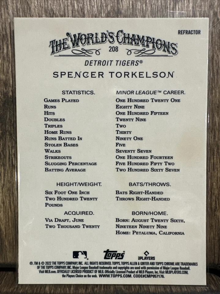 2022 Topps Allen & Ginter Chrome #208 Spencer Torkelson Rookie Refractor Tigers - Image 2 of 2