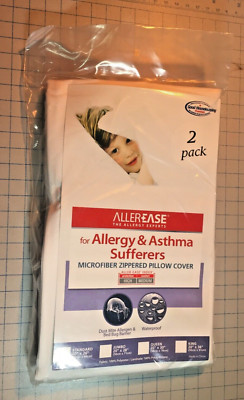 Allerease 2-Pack White Microfiber Zippered Pillow Cover Standard NWT B10