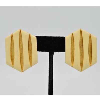 Erwin Pearl Vintage Clip Earrings Brushed Gold Enamel PEP Signed NOS 1980s 9F
