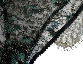 $215 AGENT PROVOCATEUR CASTALIA Black Gold Green FLORAL LACE BRIEF Panties 5/XL