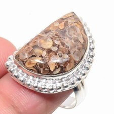Natural Turritella Agate Gemstone 925 Sterling Silver Jewelry Ring Size 7 USA