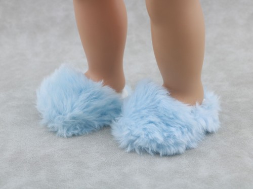 Pair fuzzy pale blue slippers for 18'' doll SNUGGLE SNOW PJS outfit