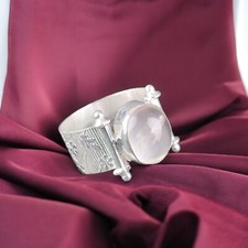 925 Sterling Silver Jewelry Natural Rose Quartz Love Gemstone Ring All Size DE