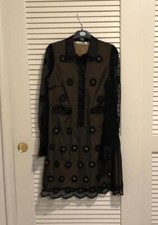 Preowned Valentino long sleeve black sheer floral button up dress - sz 4
