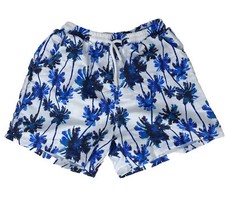 Boy s NWOT Drawstring Blue/White Palm Trees Swim Board Shorts; Sz 164 Youth 18