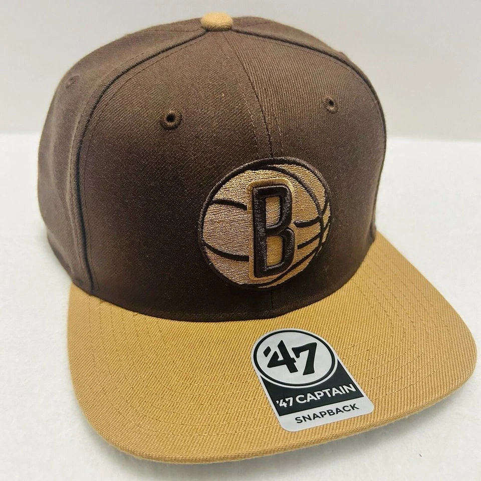 '47 Brand Brooklyn Nets No Shot 2-Tone Captain Snapback Hat Cap Adjustable Brown - Image 3 of 4
