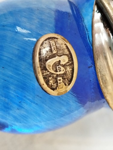 VASO MONOFIORE IN VETRO AZZURRO CON RAMO DI FIORI FOGLIE IN ARGENTO TITOLO 925 - Imagen 17 de 17
